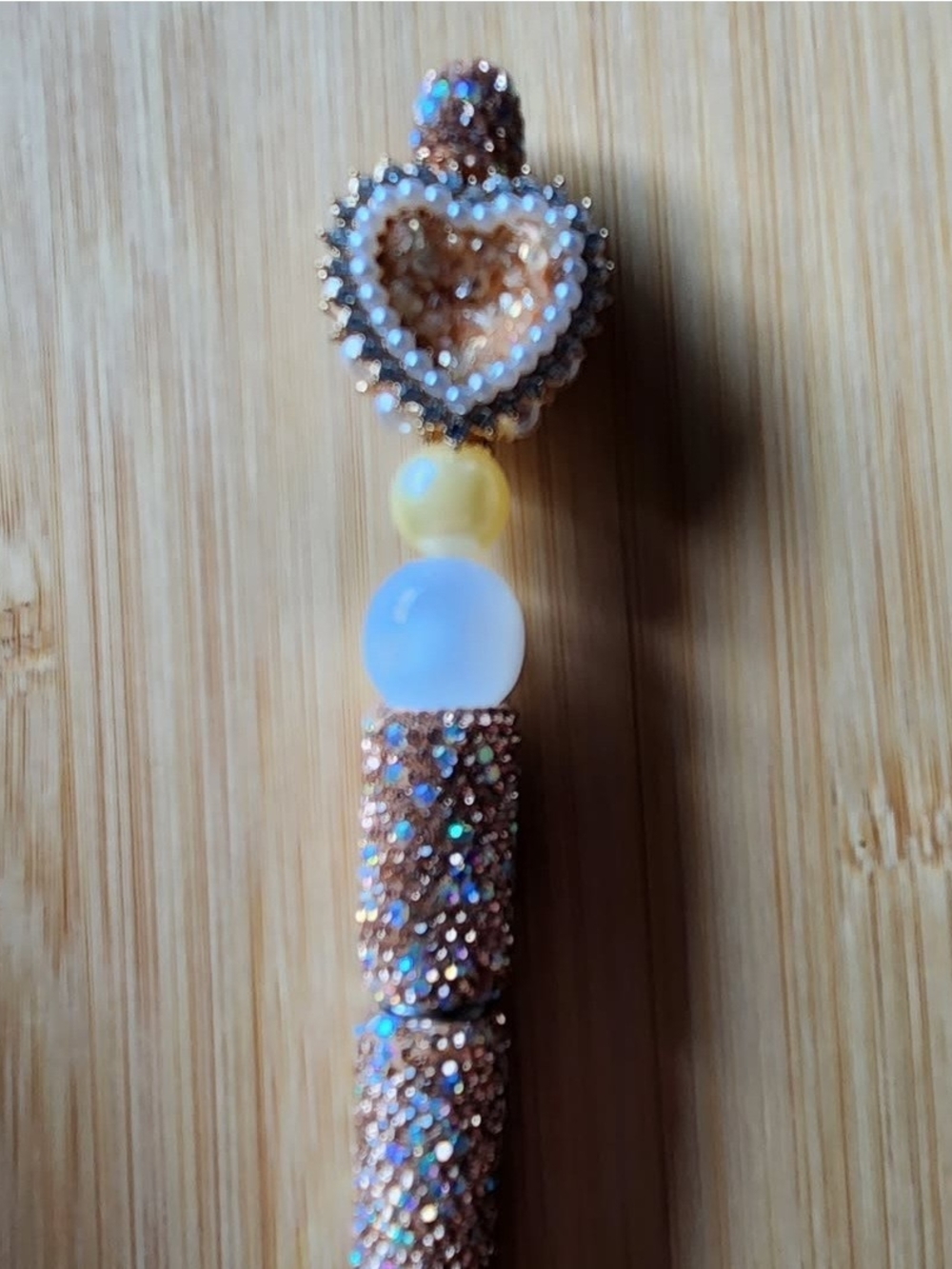 Sparkling Rose Gold Heart Beaded Pen